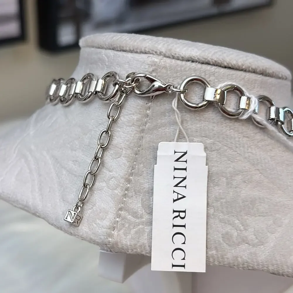Nina Ricci Silver Textured Disc Pendant Necklace